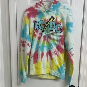 AC/DC Tie Dye Hoodie Women’s Size Small Graphic Band Sweatshirt NWOT